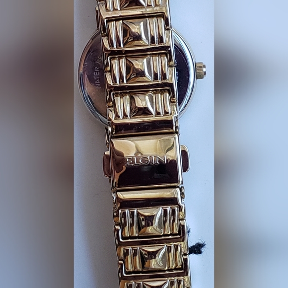 Elgin Women's EG353 Gold-Tone Black Ceramic Crystal Accented Watch. NWT. - Picture 9 of 13